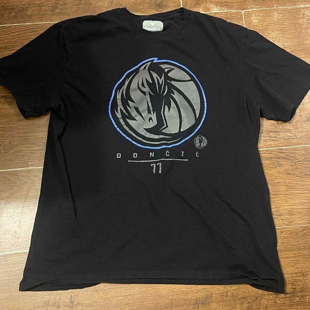 FANATICS MEN X LARGE DONCIC‎ DALLAS MAVERICKS #77 BLACK TEE SHIRT 100% COTTON